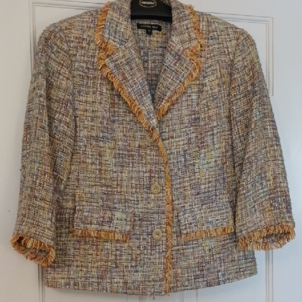 Women's Tweed Blazer with Orange Trim